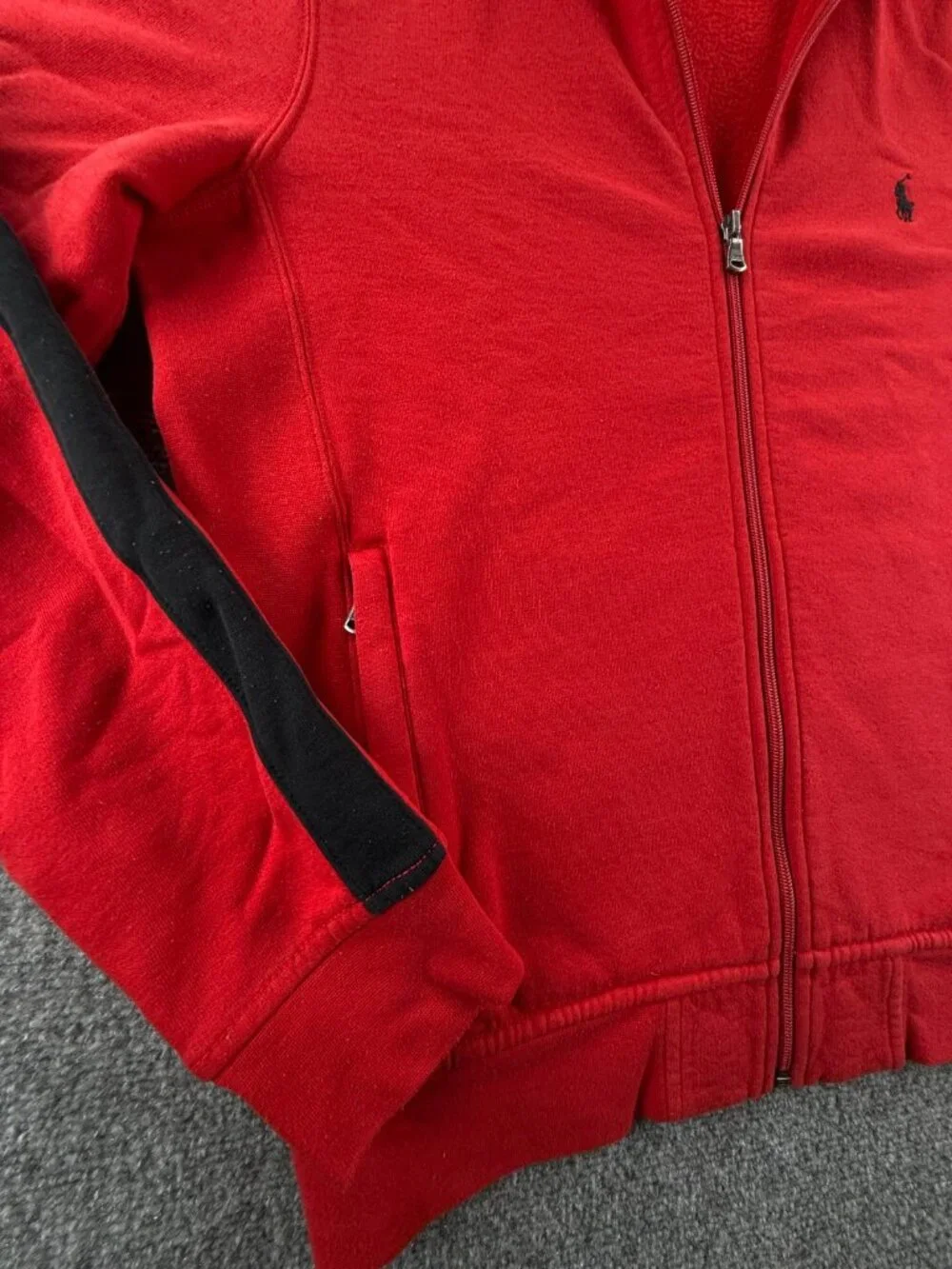Polo Ralph Lauren Red Track Jacket Fleece Full Zip Medium Cotton Blend Pony